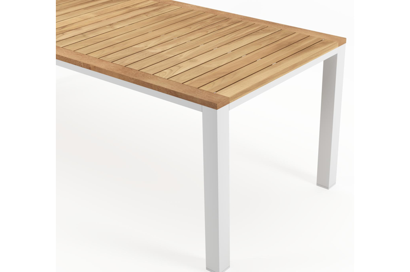 Varese tuintafel in wit aluminium en teak - L 220 x B 92 cm