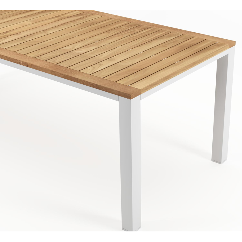 Varese tuintafel in wit aluminium en teak - L 220 x B 92 cm