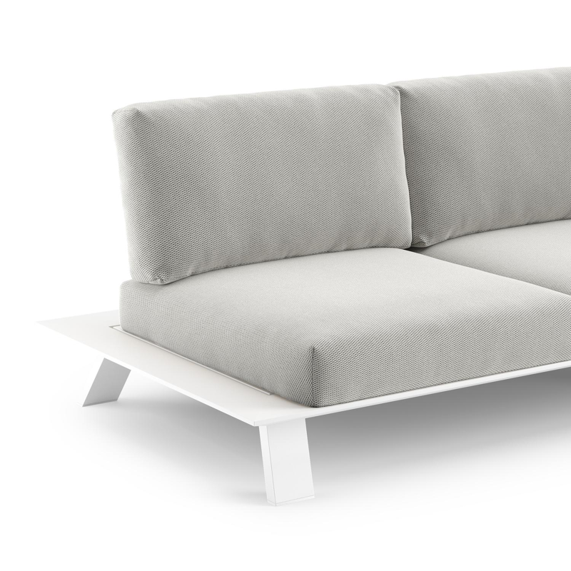 Canapé de jardin Cesano en aluminium blanc et coussin en all weather Sunbrella® luxe lopi ash