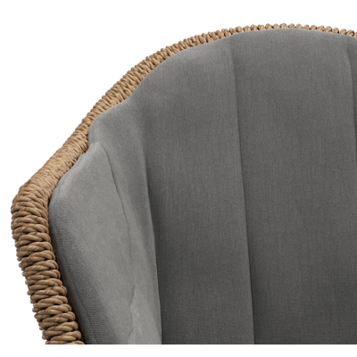 Chaise de jardin Pagino en aluminium noir et résine tressée ronde brun avec coussin en natte charcoal chine all weather sunbrella® luxe