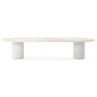 Amico low dining tuintafel bombo in wit aluminium en volkeramiek Rapolano - L 320 x B 130 x H 61 cm
