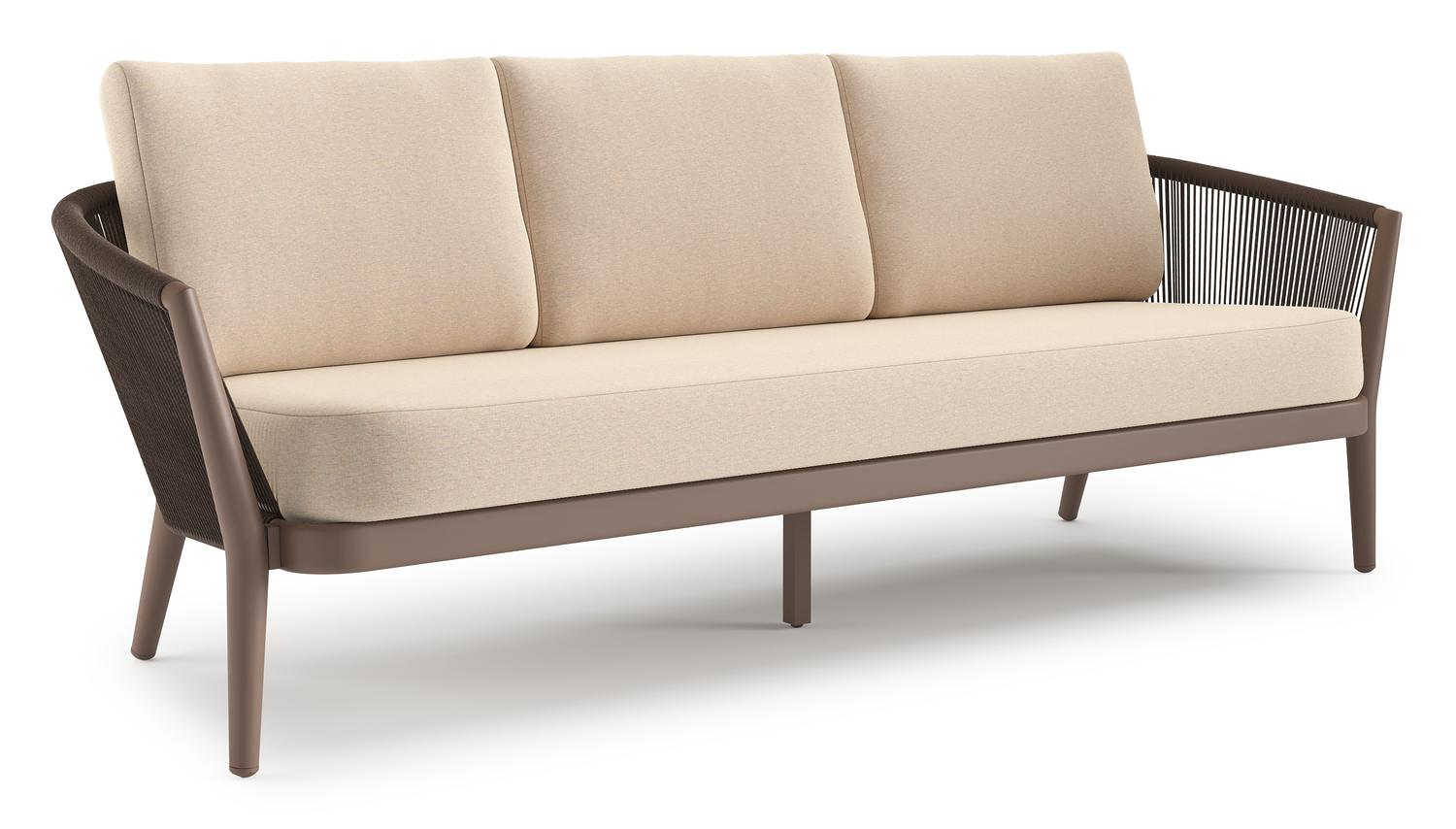 Orso loungebank in taupe aluminiumen zwart verticaal geweven ronde rope met Heritage Papyrus all weather sunbrella® luxe kussen