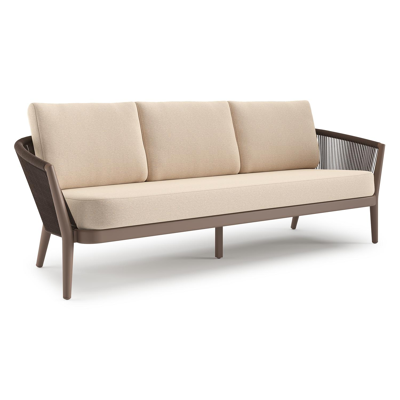 Orso loungebank in taupe aluminiumen zwart verticaal geweven ronde rope met Heritage Papyrus all weather sunbrella® luxe kussen