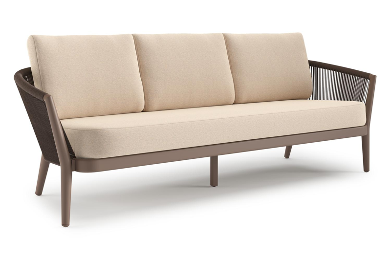 Orso loungebank in taupe aluminiumen zwart verticaal geweven ronde rope met Heritage Papyrus all weather sunbrella® luxe kussen