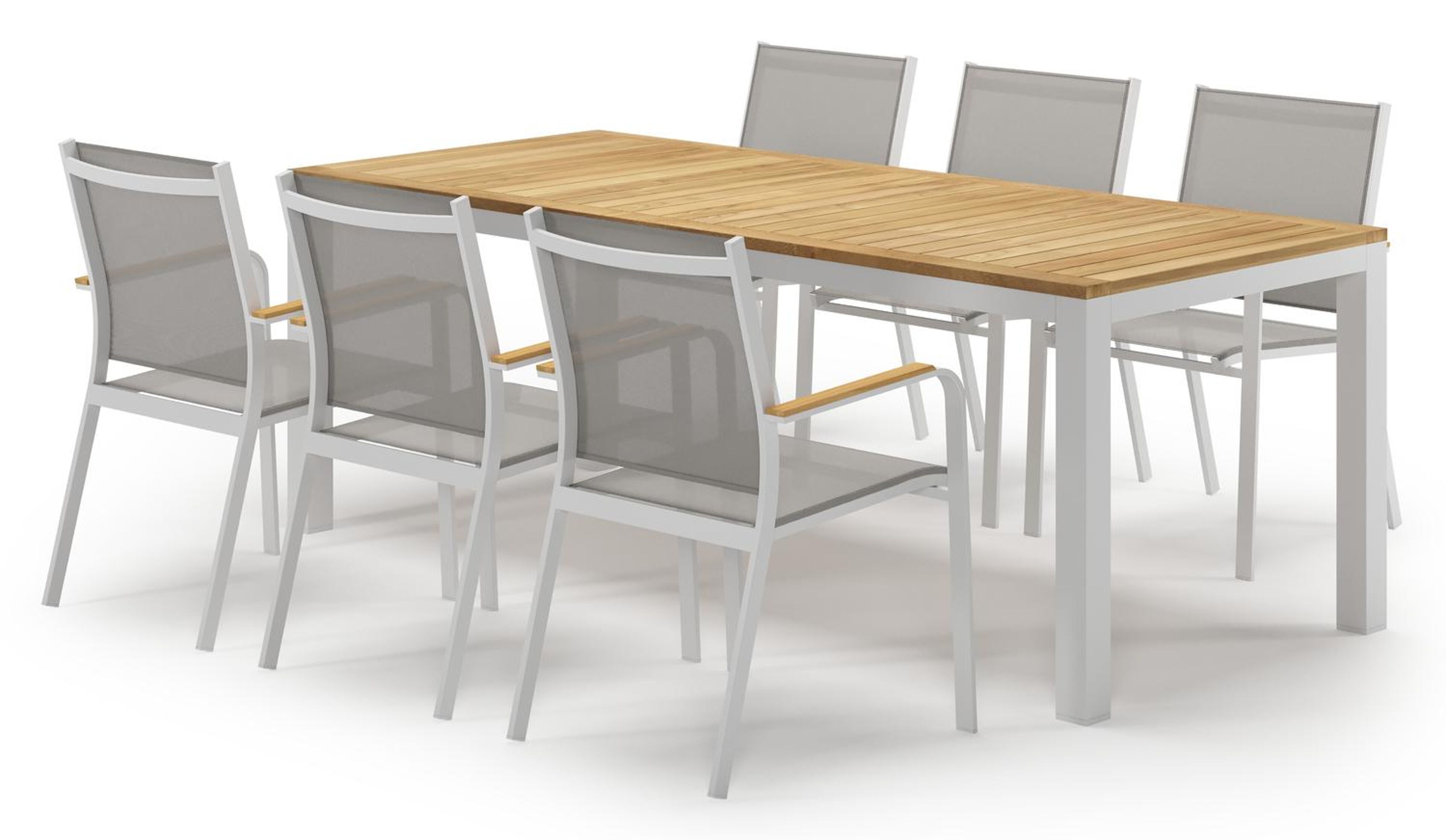 Varese tuinset in wit aluminium en teak met 6 Amalfi tuinstoelen