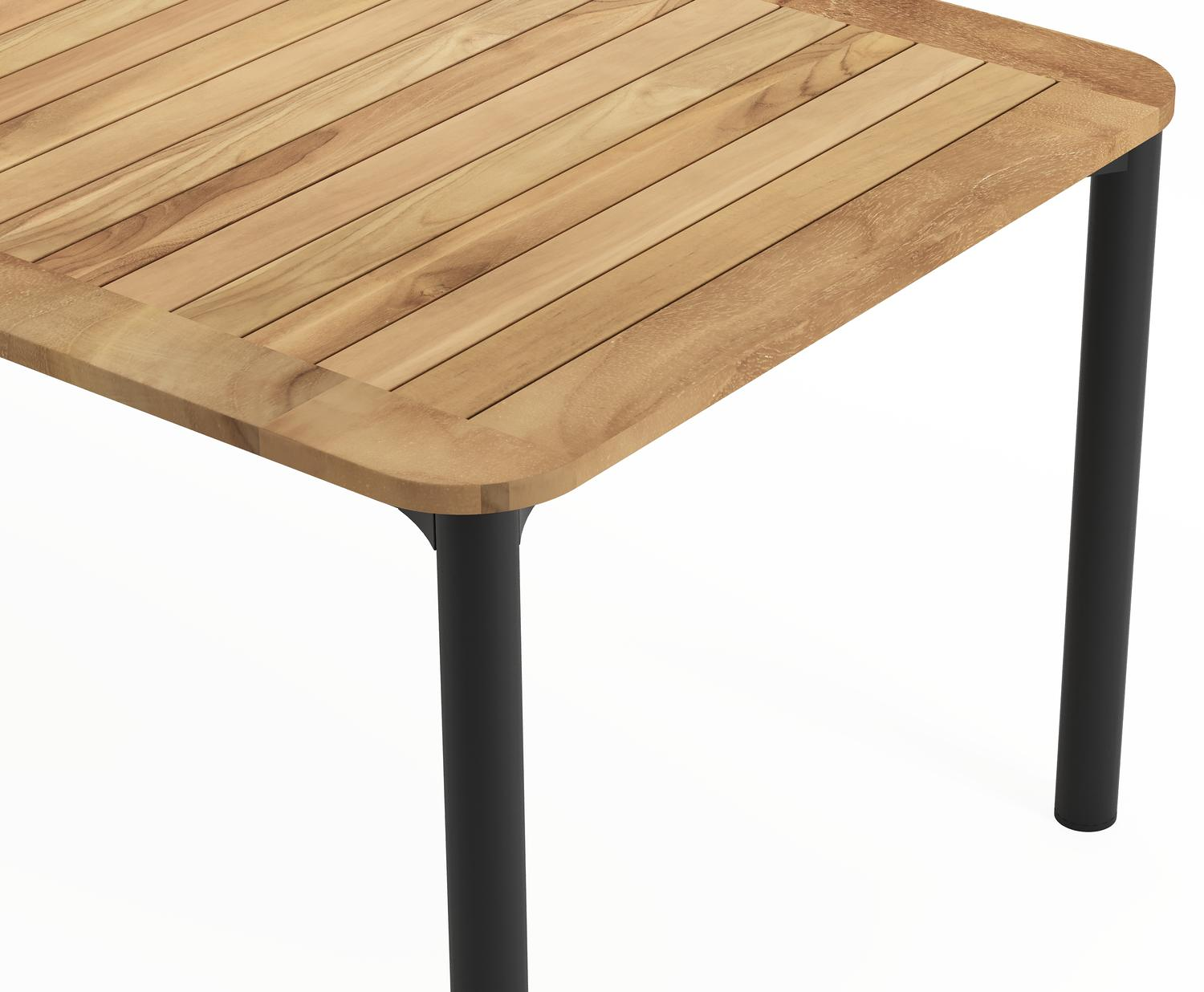 Mira rechthoekige afgeronde tuinset in zwart aluminium en teak natural finish met 10 Artena tuinstoelen
