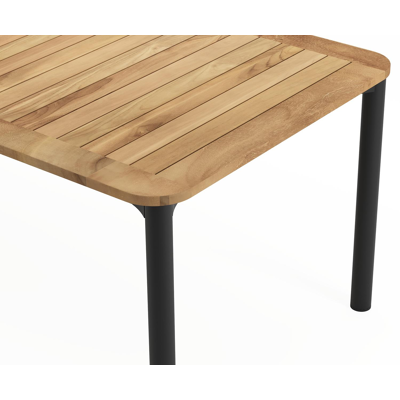 Mira ensemble de jardin rectangulaire arrondi en aluminium noir en teck natural finish avec 8 chaises de jardin Amalfi