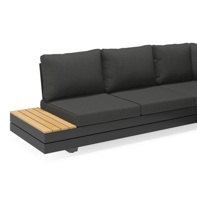 Bodino loungehoek in zwart aluminium en teak met sky black weather+ softtouch kussens