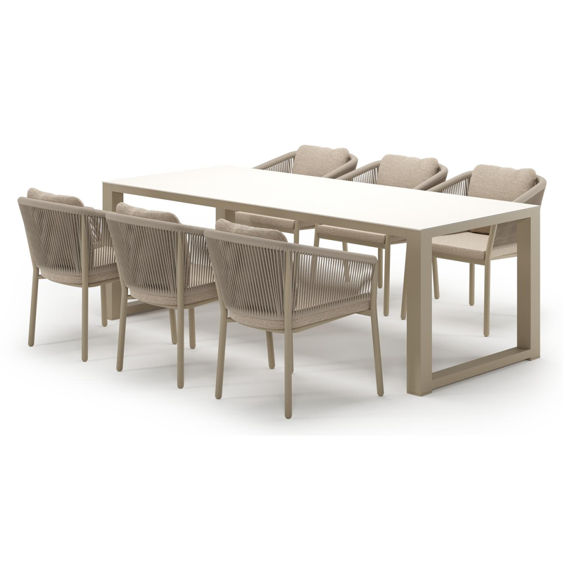 Ensemble de jardin Livo en aluminium beige et sintered stone crema minerale avec 6 chaises de jardin Gerona