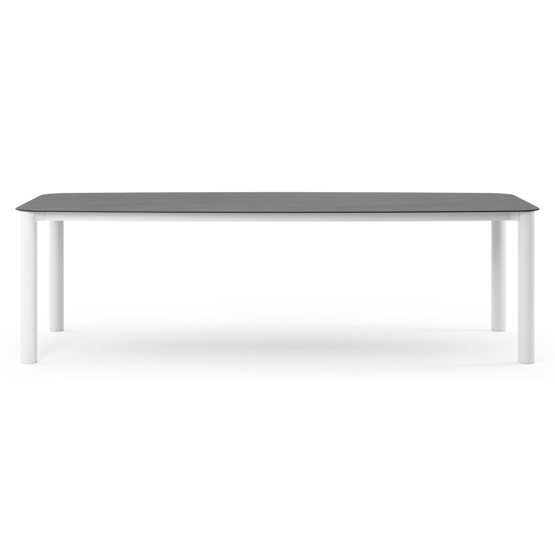 Table de jardin Orso forme de bateau en aluminium blanc et céramique pleine Basalt Black - Lg. 255 x Lrg. 115 x Haut. 75 cm