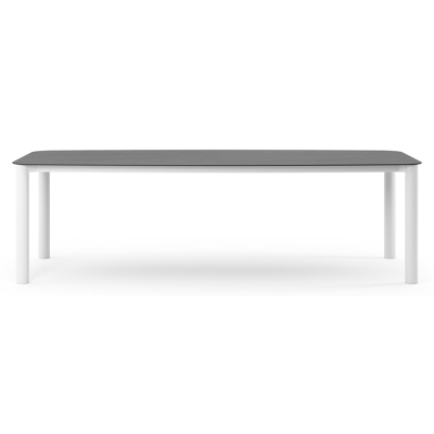 Table de jardin Orso forme de bateau en aluminium blanc et céramique pleine Basalt Black - Lg. 255 x Lrg. 115 x Haut. 75 cm