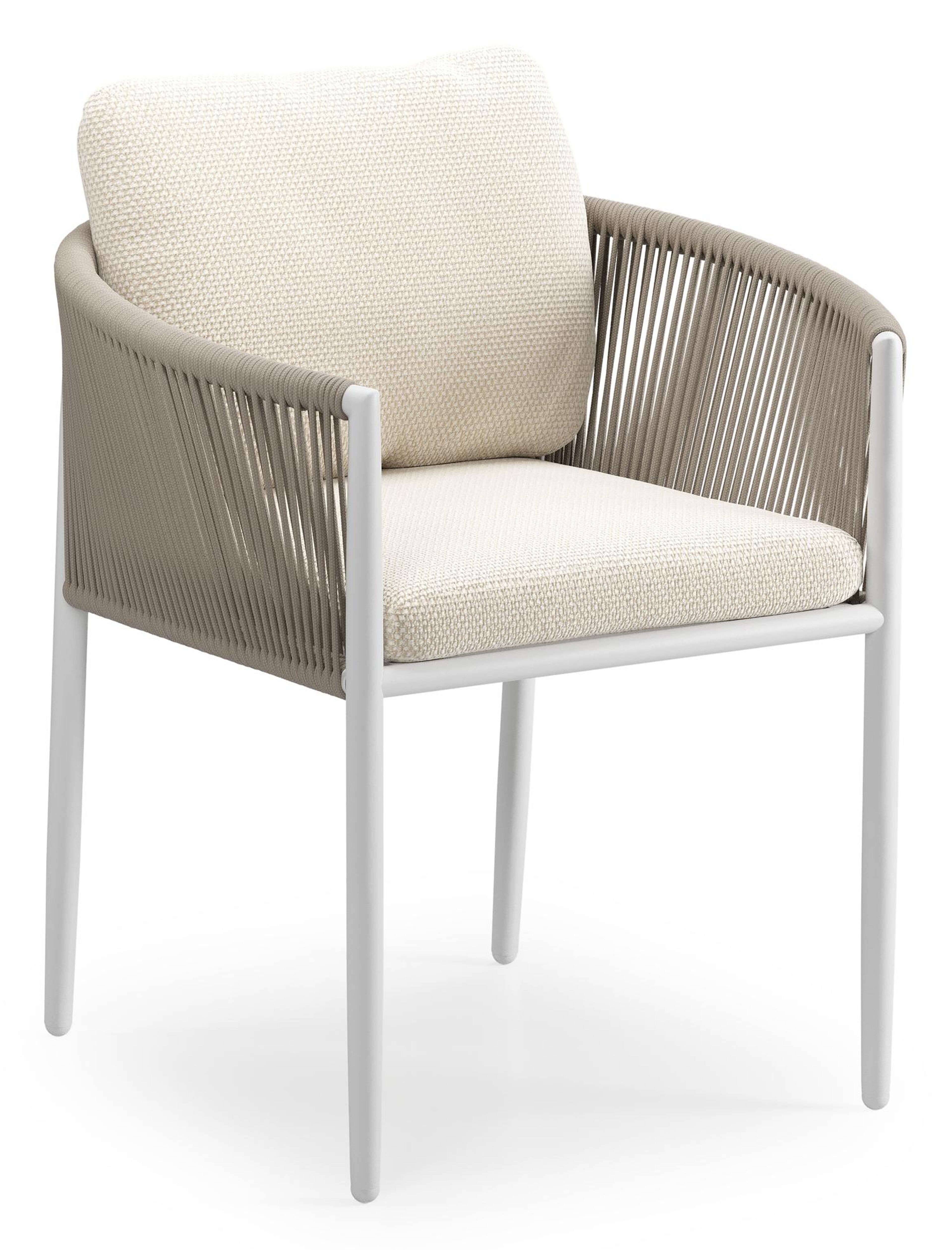 Organo tuinstoel in beige aluminium en beige verticaal geweven ronde rope met stoelkussen in All Weather Cosytica Althea Off White