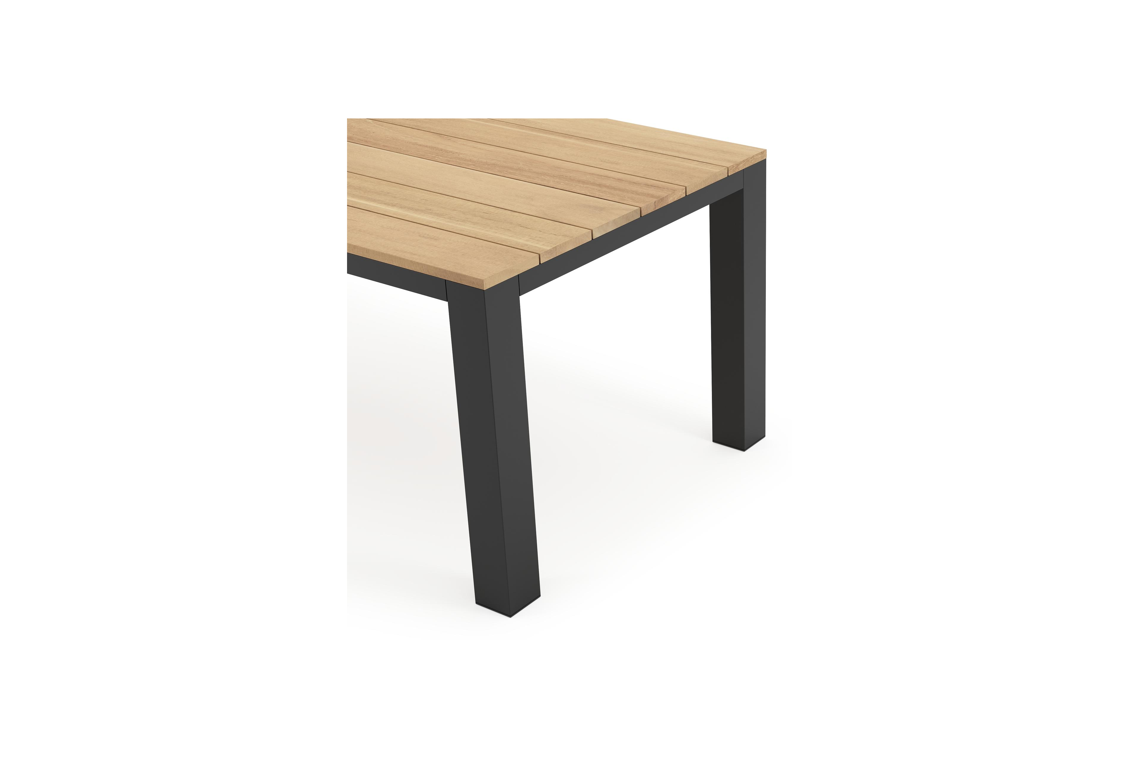 Nano tuintafel in zwart aluminium en teak - L 200 x B 100 x H 75 cm