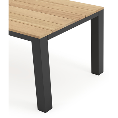 Nano tuintafel in zwart aluminium en teak - L 200 x B 100 x H 75 cm