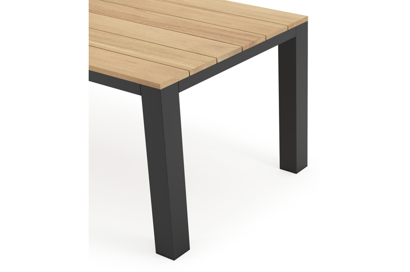 Table de jardin Nano en aluminium noir et teck - Lg 200 x Larg. 100 x H 75 cm