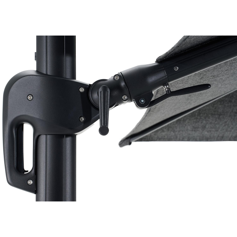 Parasol pendant Rufina avec function tilt en aluminium noir et Sunbrella Luxe Chartres Sooty - Lg.1 400 x Lg.2 300 cm (sans pied de parasol