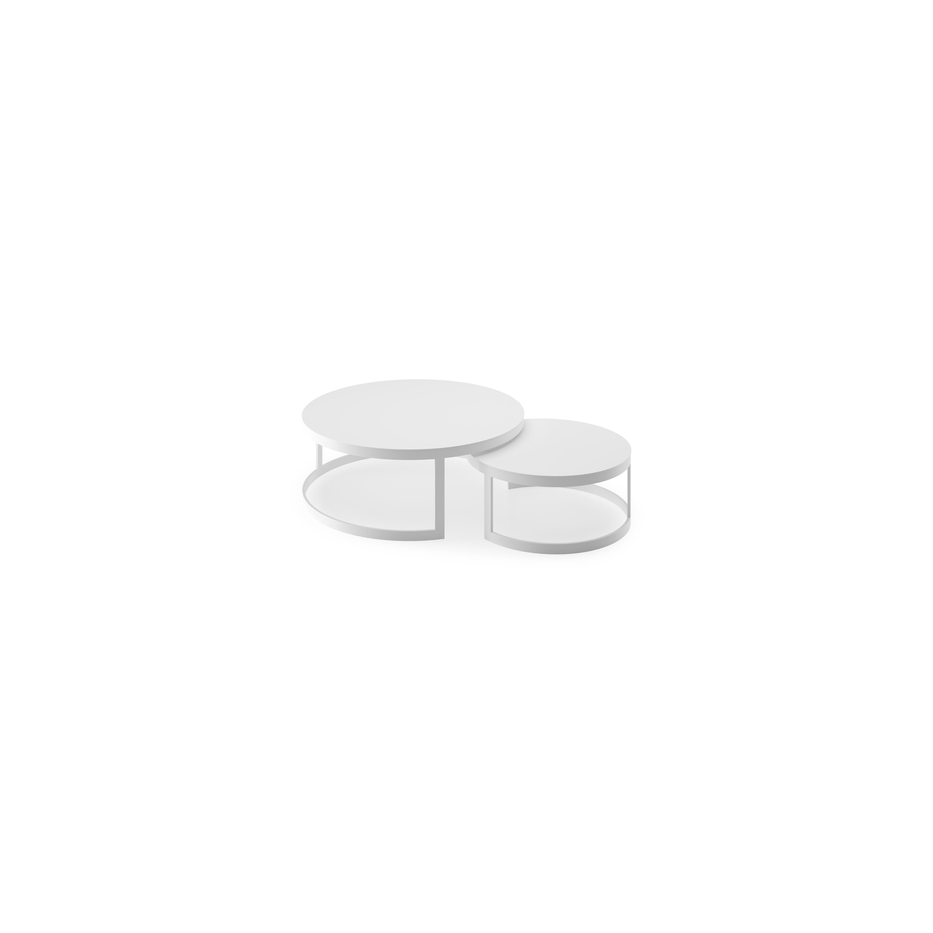 Tables basses Enna en aluminium blanc - Table 1 Diam. 70 x Haut. 30 cm Table 2 Diam. 100 x Haut. 37 cm