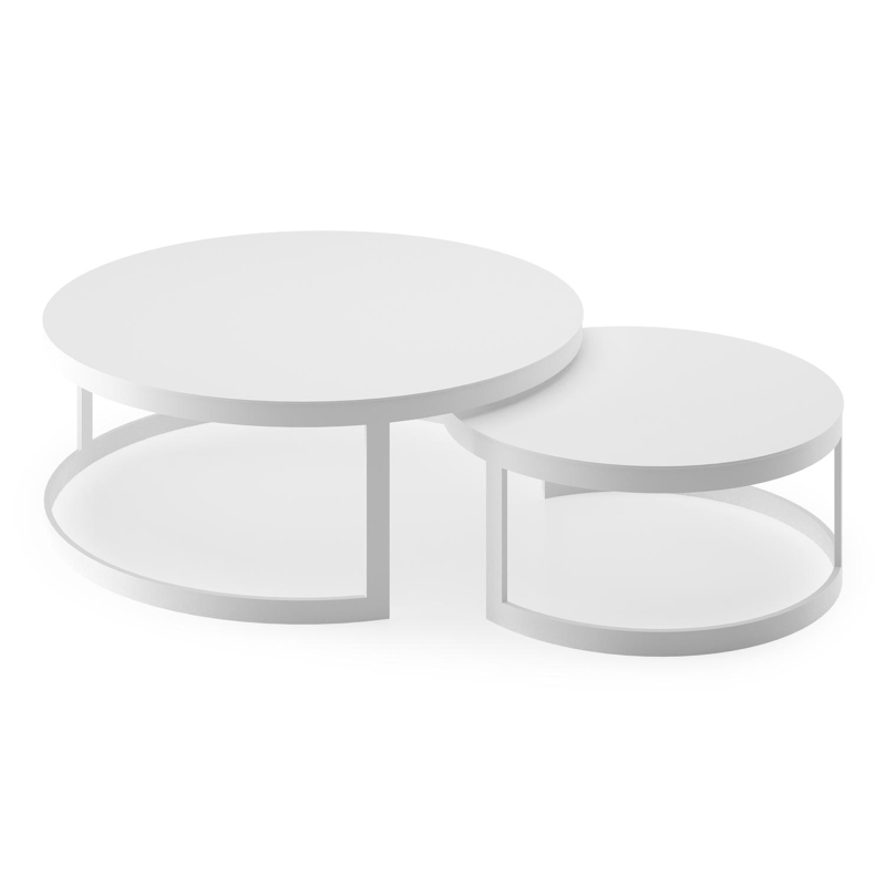 Enna loungetafels in wit aluminium - tafel 1: Dia. 70 x H 30, tafel 2: Dia.100 x H 37 cm