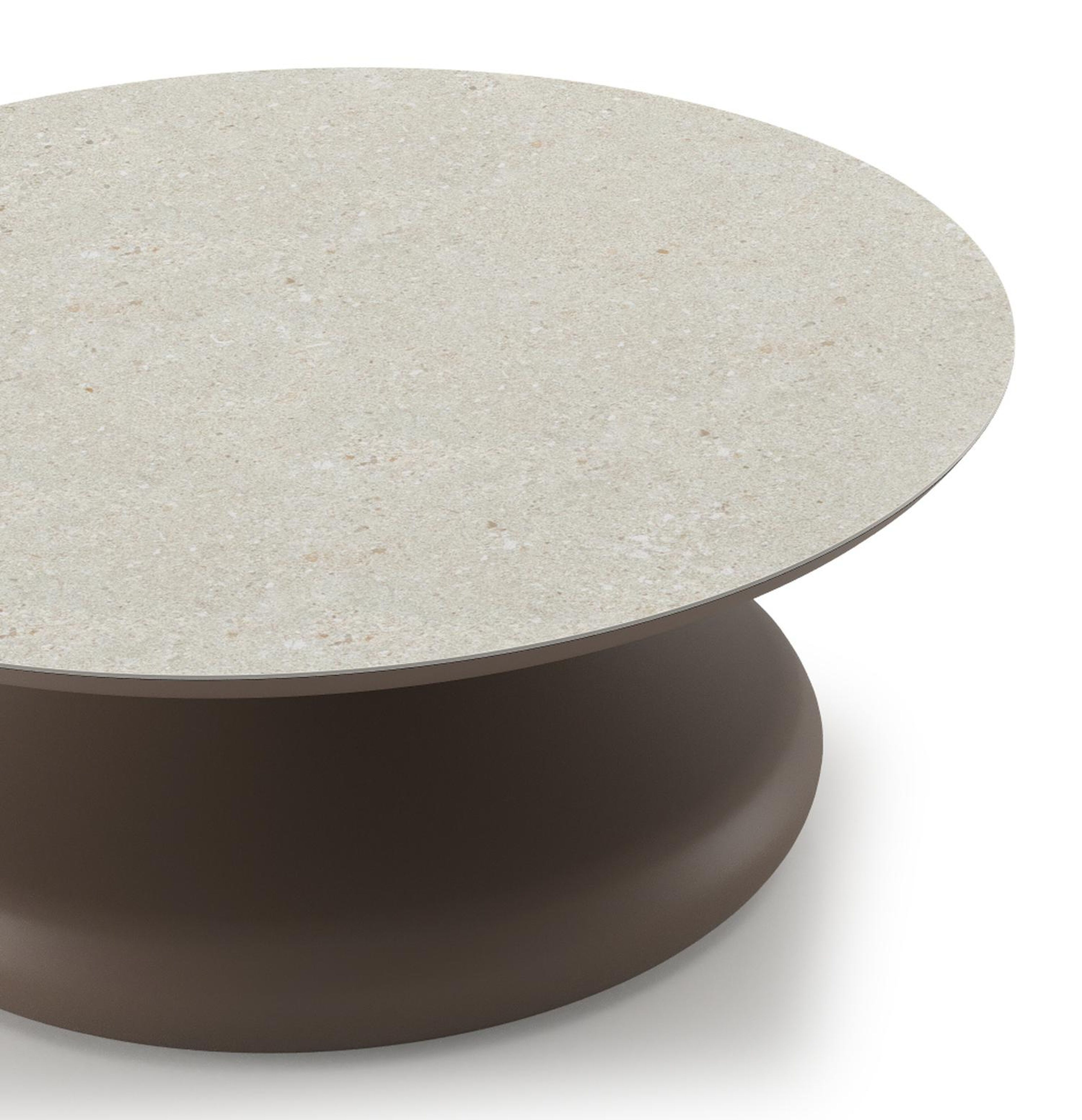 Table de basse Bomero ronde en aluminium taupe et céramique pleine Shilin - Diam. 84 x Haut. 32 cm