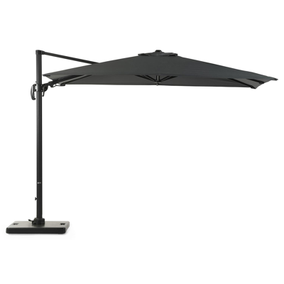 Avola zweefparasol met tiltfunctie in zwart aluminium met grijs all weather sunbrella® premium parasoldoek - L1: 300 x L2: 300 cm (met voet)