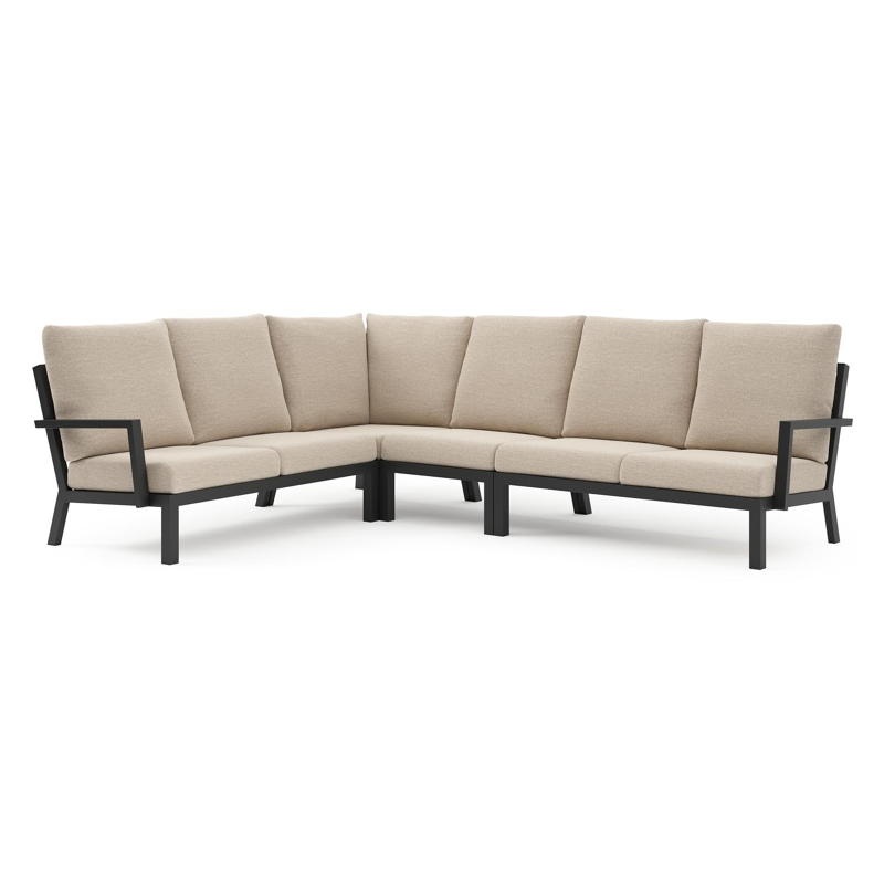 Arnes loungehoek in zwart aluminium met rustic weather+ softtouch kussen