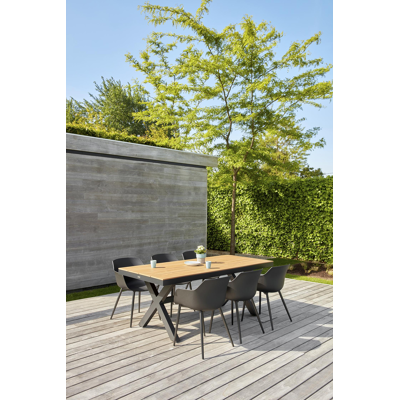 Bahia tuinset in zwart aluminium en naturel polywood tafelblad met 6 Paco tuinstoelen