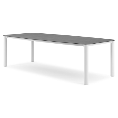 Table de jardin Orso forme de bateau en aluminium blanc et céramique pleine Basalt Black - Lg. 255 x Lrg. 115 x Haut. 75 cm
