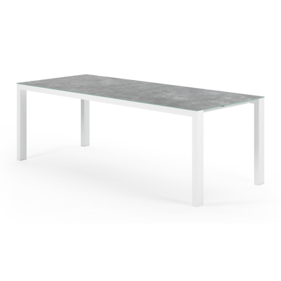 Trente tuinset in wit aluminium en grijs keramisch glas tafelblad met 6 stapelbare Bareto tuinstoelen