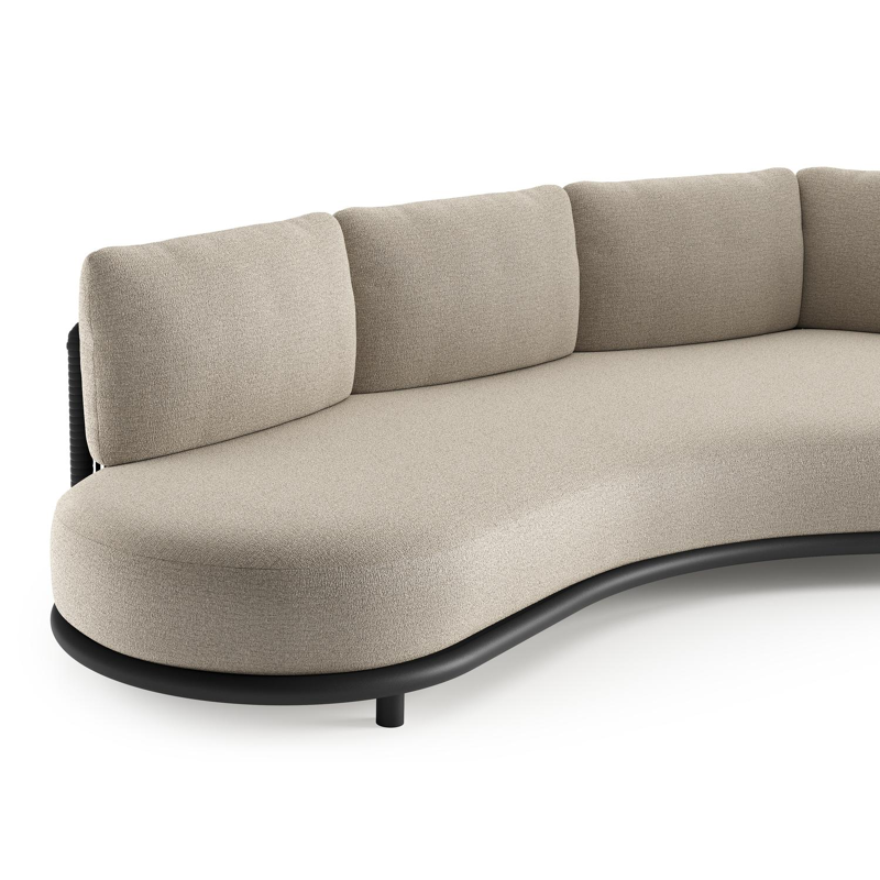 Lomano loungebank in zwart aluminium en zwart verticaal geweven luxe vlakke rope met catania sand All Weather Cosytica kussen