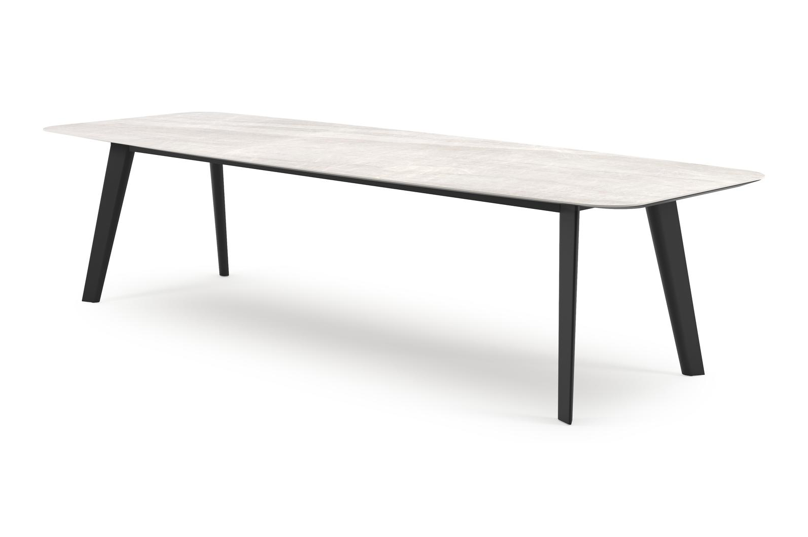 Table de jardin Lacrima forme de bateau en aluminium noir et céramique pleine Taj Mahal - Lg. 315 x Lrg. 115 x Haut. 73 cm