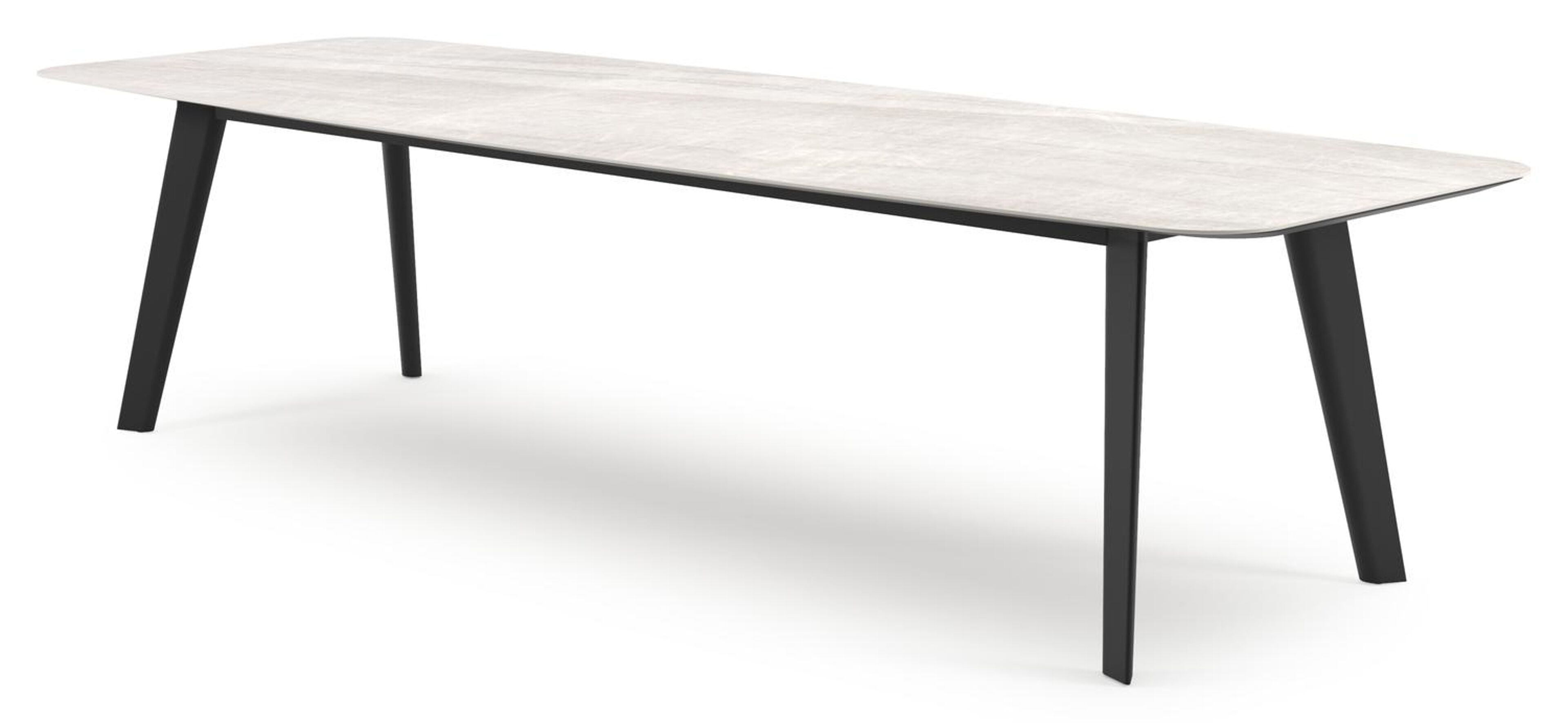 Lacrima tuintafel bootvorm in zwart aluminium en volkeramiek Taj Mahal - L 315 x B 115 x H 73 cm