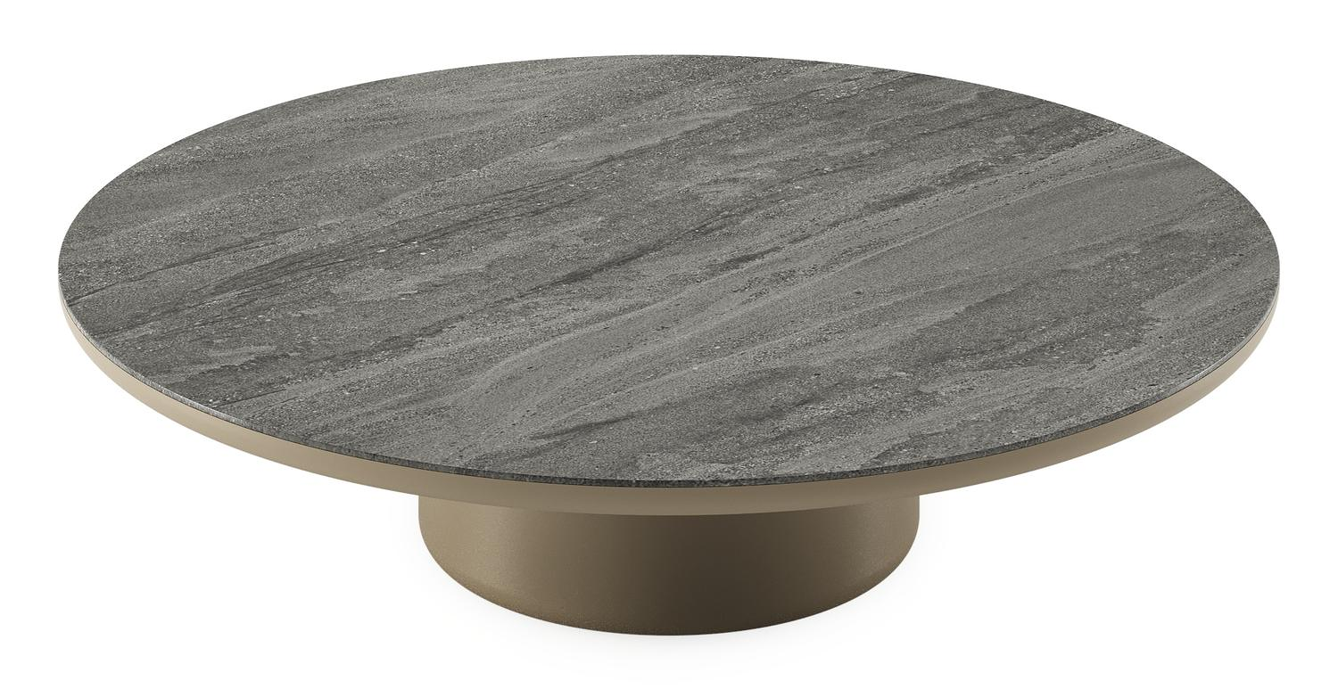 Amico loungetafel rond in beige aluminium en volkeramiek Aspen Grey - Dia. 110 x H 28 cm