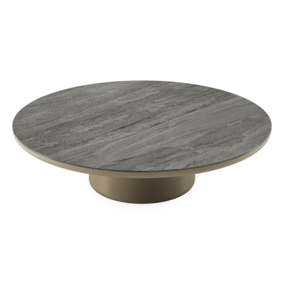Amico loungetafel rond in beige aluminium en volkeramiek Aspen Grey - Dia. 110 x H 28 cm