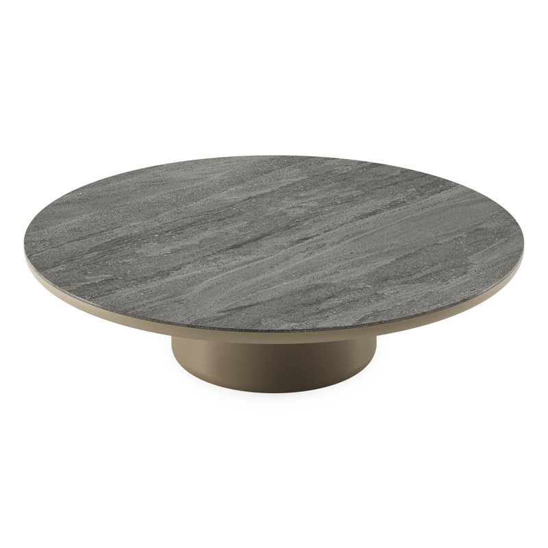 Amico loungetafel rond in beige aluminium en volkeramiek Aspen Grey - Dia. 110 x H 28 cm