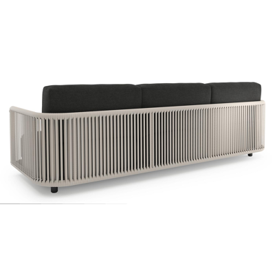 Organo loungebank 3-zit in zwart aluminium en beige verticaal geweven luxe vlakke rope met chartres sooty all weather sunbrella® luxe kussen