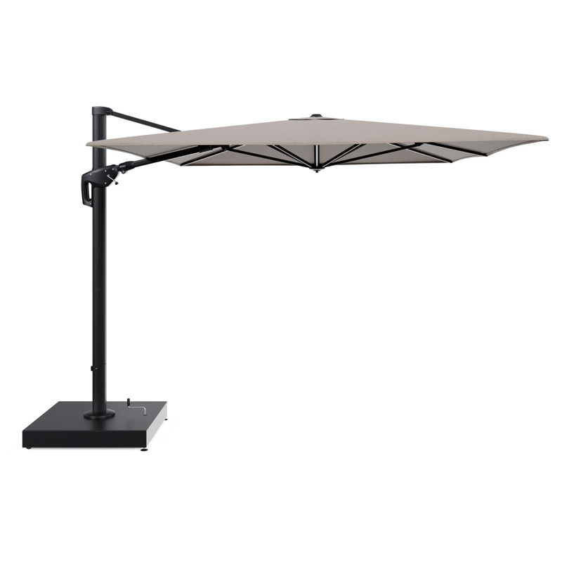 Parasol pendant Minore avec fonction tilt en aluminium noir et toile de parasol All Weather Solica Firenze Earth - Lg.1 400 x Lg.2 300 cm avec pied de parasol Minore 260 kg avec roulettes