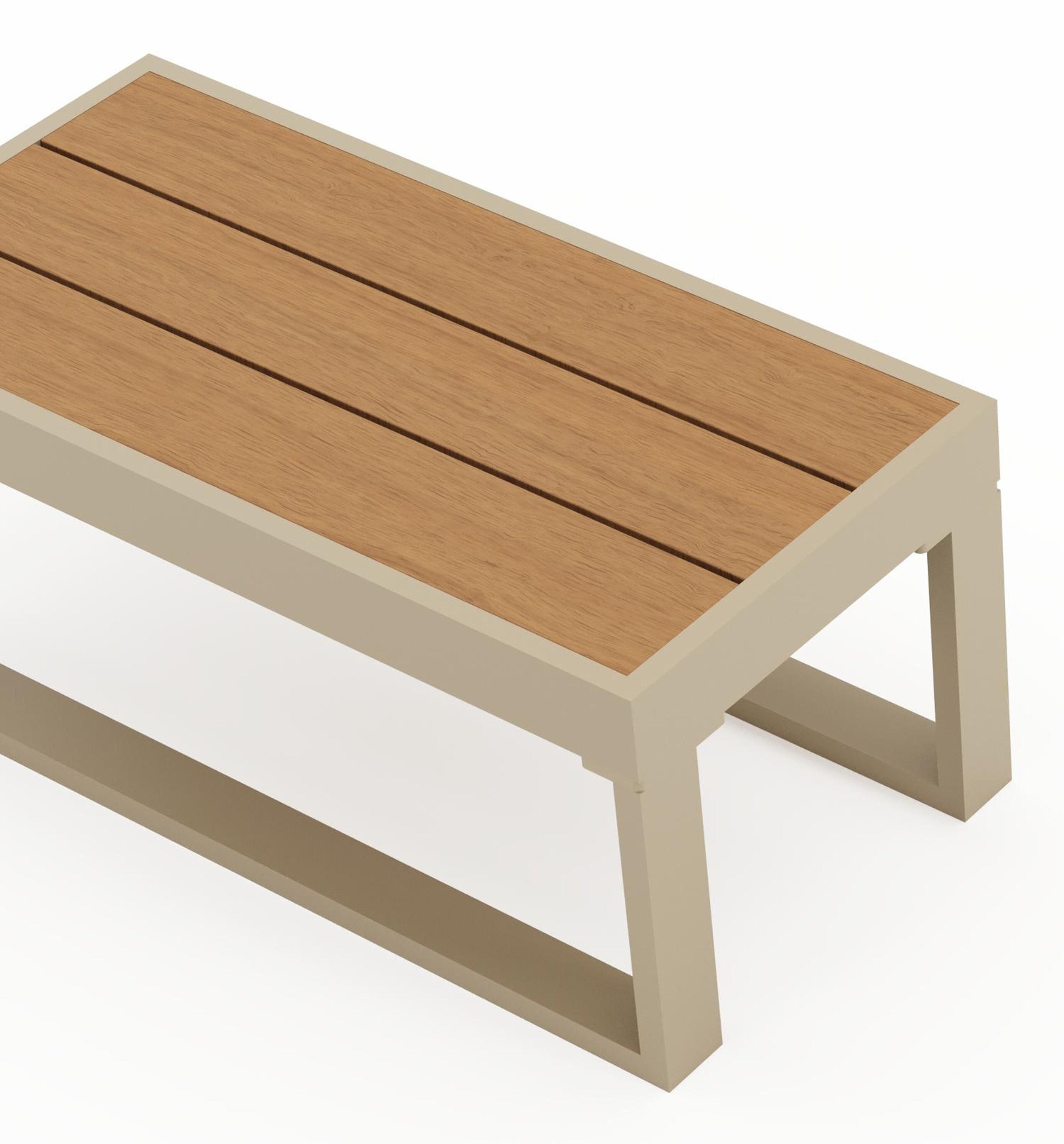 Table d’appoint Caldela en aluminium beige et polywood - Lg. 70 x Lrg. 34 x Haut. 31 cm