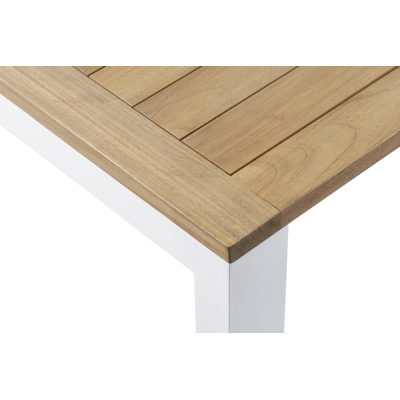 Trente tuinset in wit aluminium en teak naturel tafelblad met 8 stapelbare Amalfi tuinstoelen