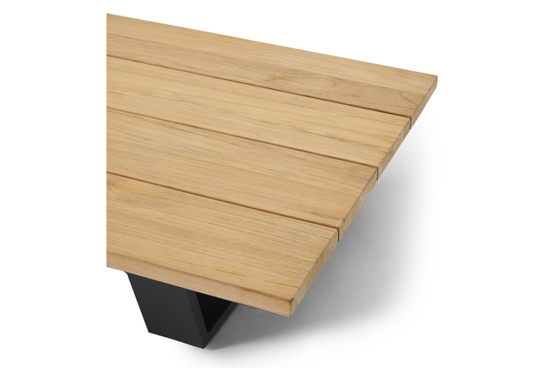 Table basse / pouf Pagino en aluminium noir et teck naturel - Lg 79,5 x larg. 79,5 x H 21 cm