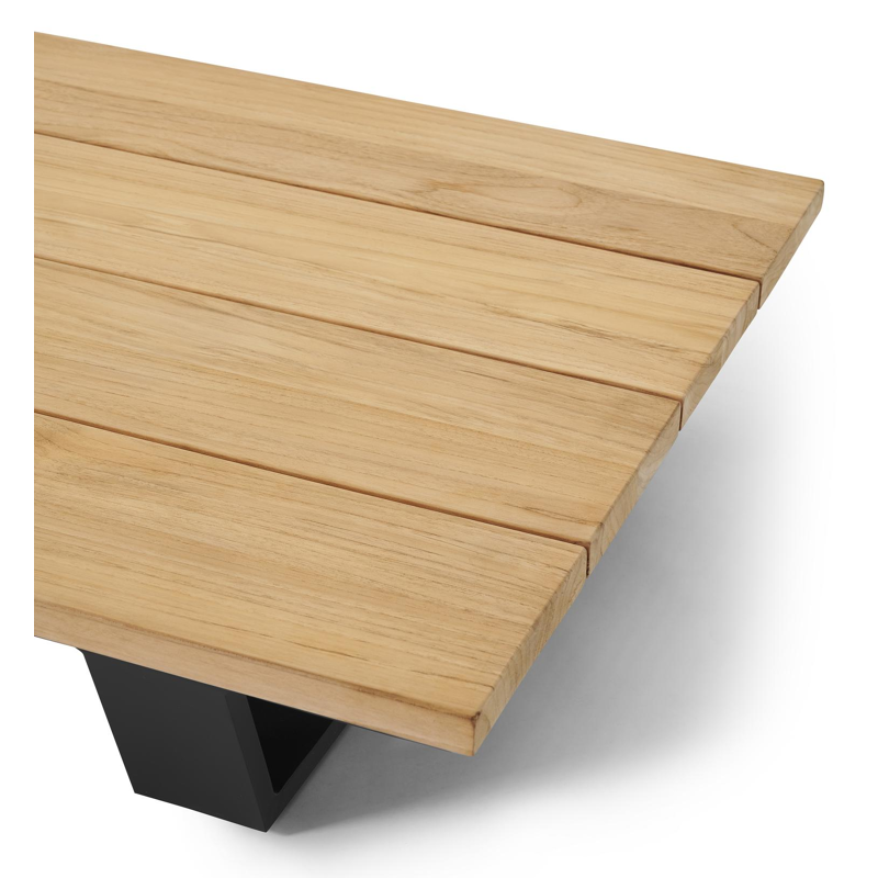 Table basse / pouf Pagino en aluminium noir et teck naturel - Lg 79,5 x larg. 79,5 x H 21 cm