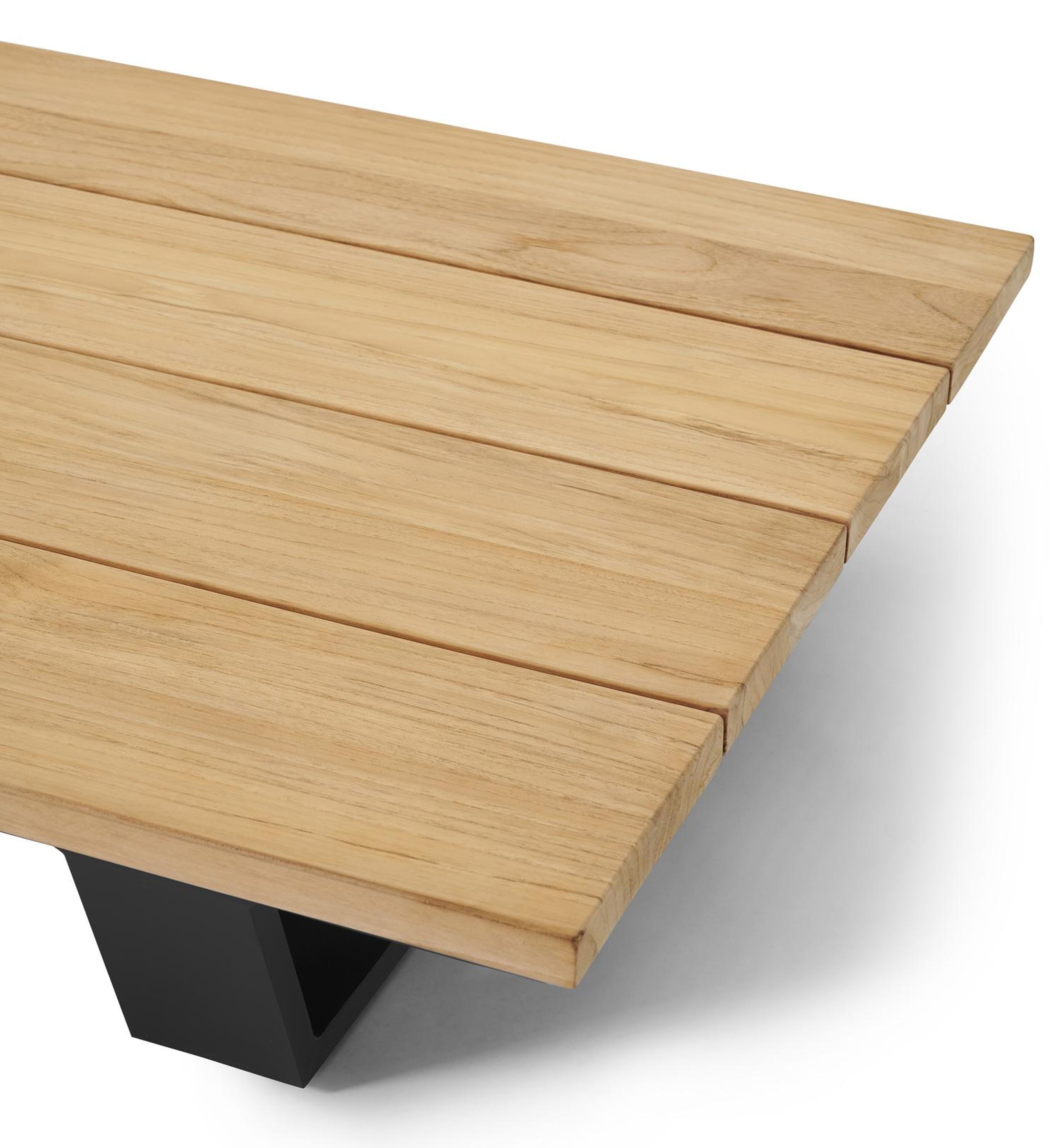 Table basse / pouf Pagino en aluminium noir et teck naturel - Lg 79,5 x larg. 79,5 x H 21 cm