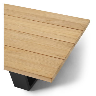 Table basse / pouf Pagino en aluminium noir et teck naturel - Lg 79,5 x larg. 79,5 x H 21 cm