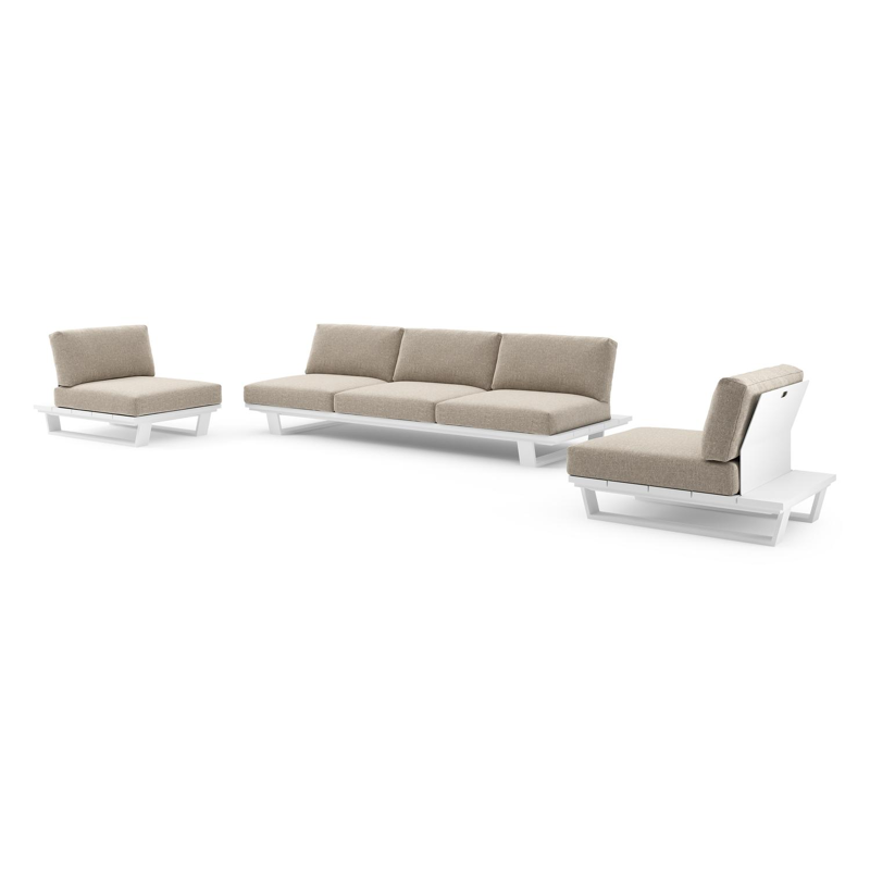 Pagino loungeset in wit aluminium met chartres pewter all weather sunbrella® luxe kussen