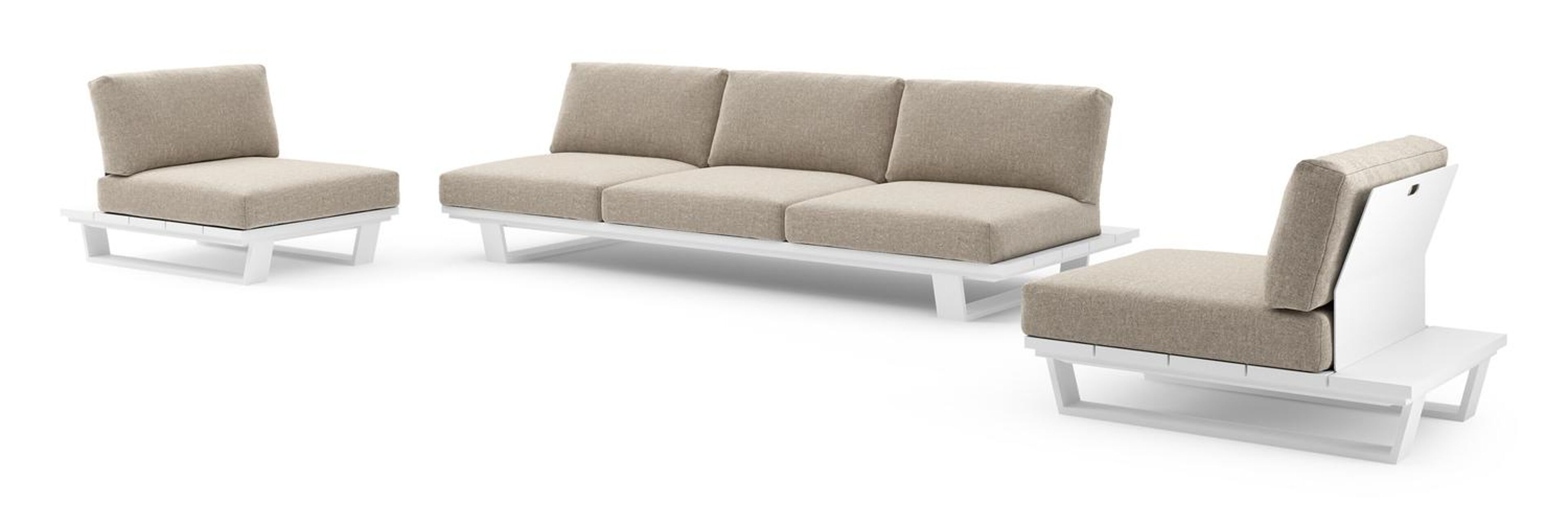 Pagino loungeset in wit aluminium met chartres pewter all weather sunbrella® luxe kussen