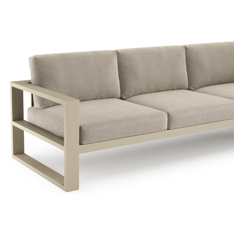 Salon de jardin d'angle Verato en aluminium beige et coussins en all weather cosytica catania greige