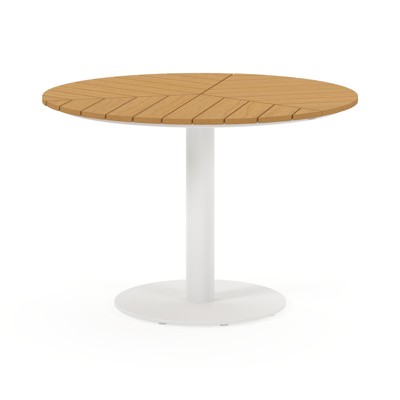 Lagos tuinset in wit aluminium en naturel polywood tafelblad met 4 stapelbare Vigo tuinstoelen