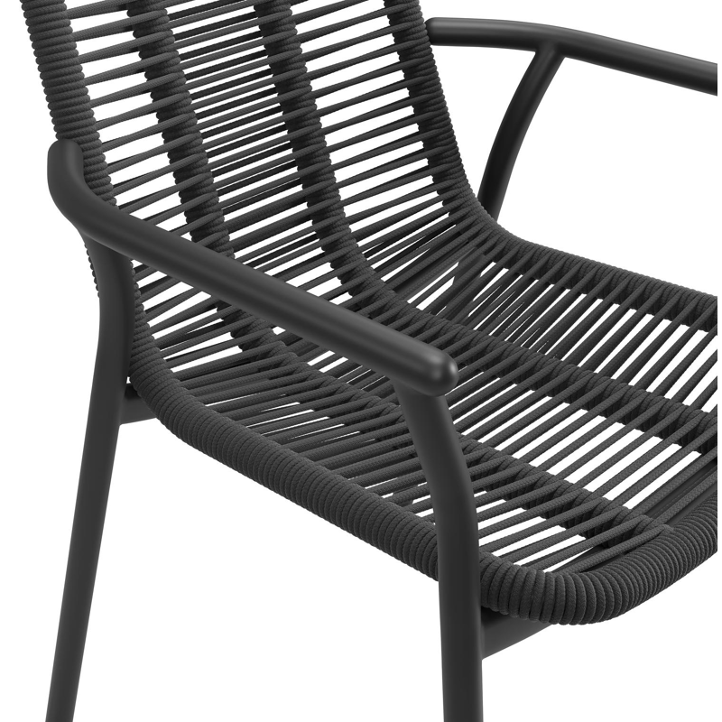 Chaise de jardin Berga en aluminium noir et corde tissée verticalement beige