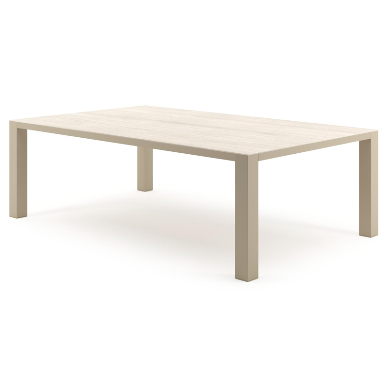 Table de jardin Nano rectangulaire en aluminium beige et céramique pleine Travertino Bianco - Lg. 240 x Lrg. 148 x Haut. 75 cm