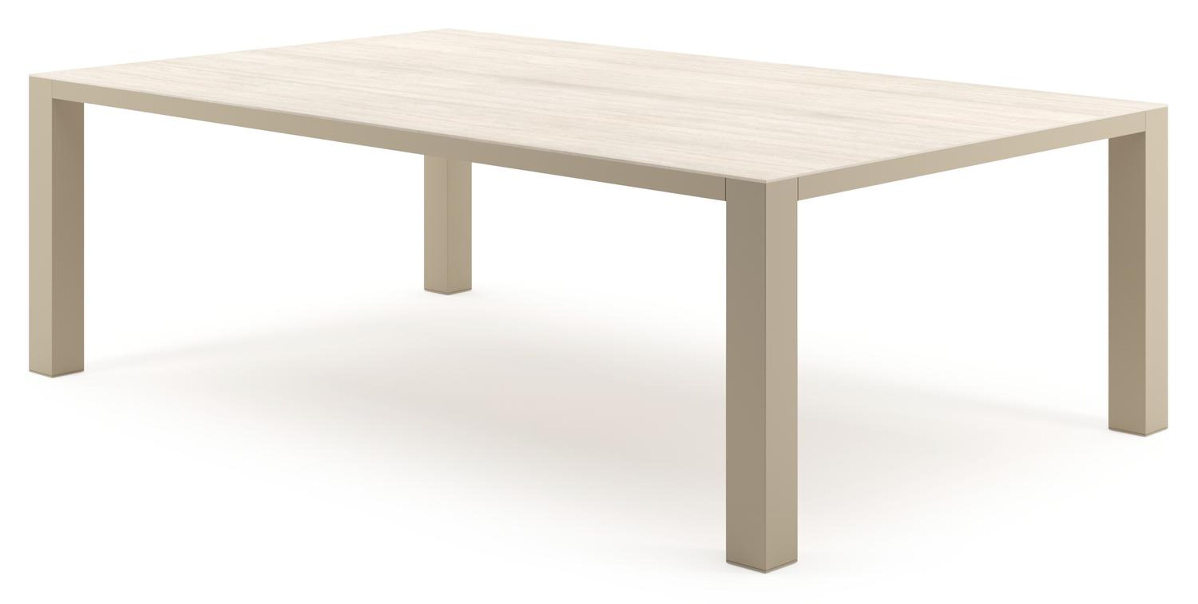 Table de jardin Nano rectangulaire en aluminium beige et céramique pleine Travertino Bianco - Lg. 240 x Lrg. 148 x Haut. 75 cm