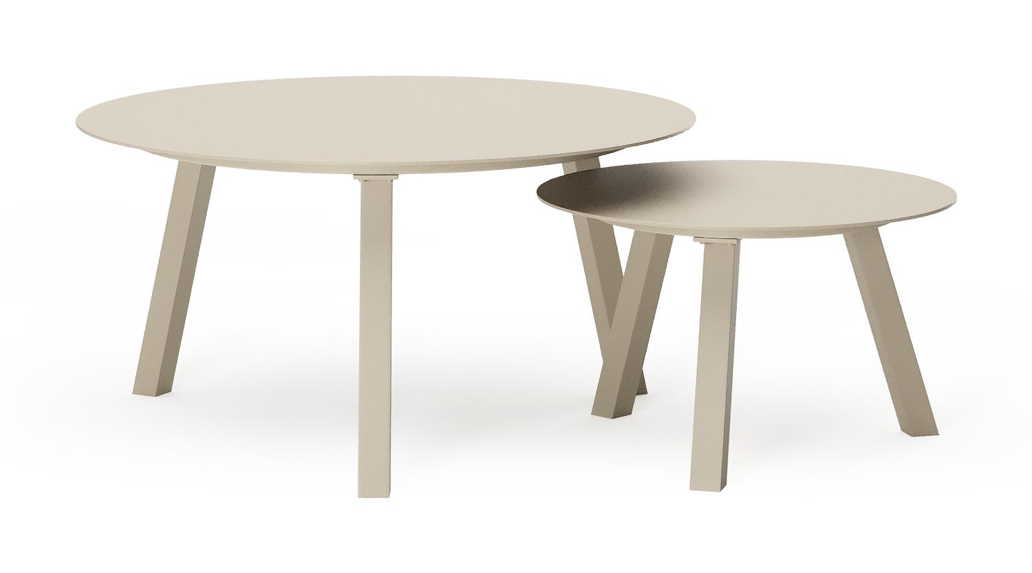 Table de basses Cordoba en aluminium beige - Diam. 74 x Haut. 37 cm, Diam. 49 x Haut. 30 cm